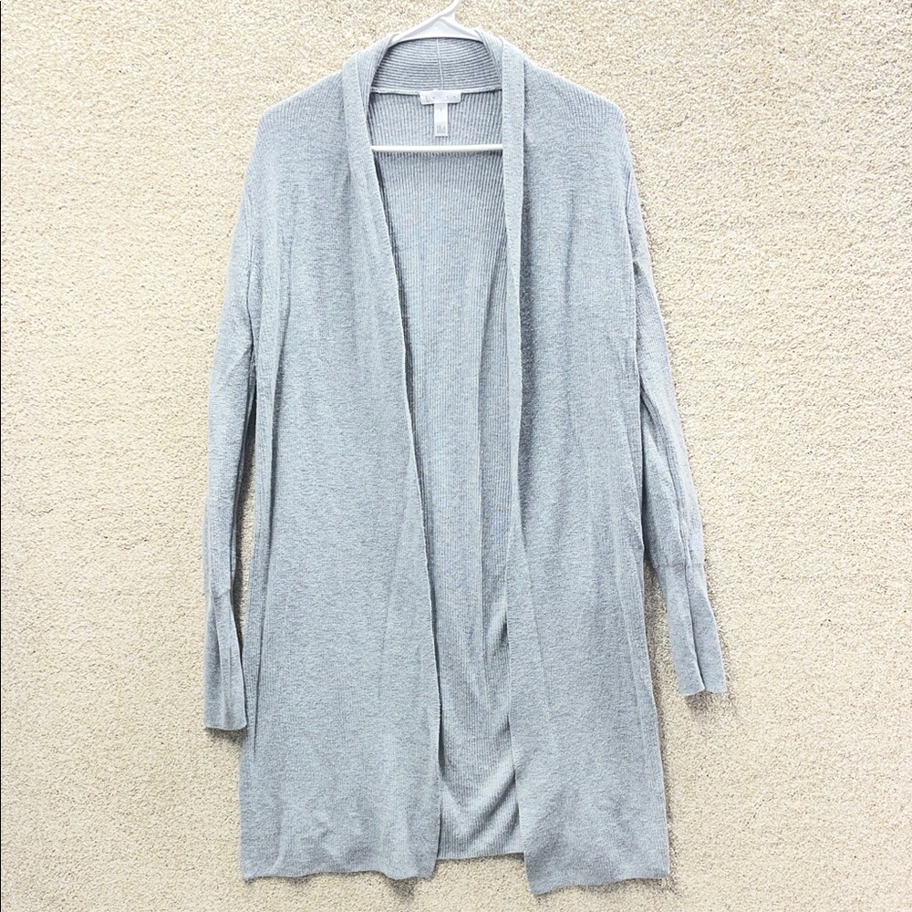 Imperfect Leith cardigan small open front knit cardigan back slits neutral gray